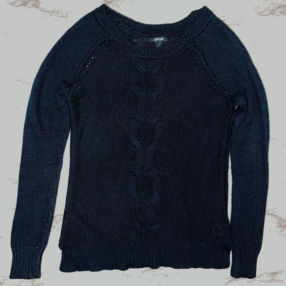 Apt 9 Black Cable Knit Sweater Women Size XS Long Sleeve Crew Neck Pullover